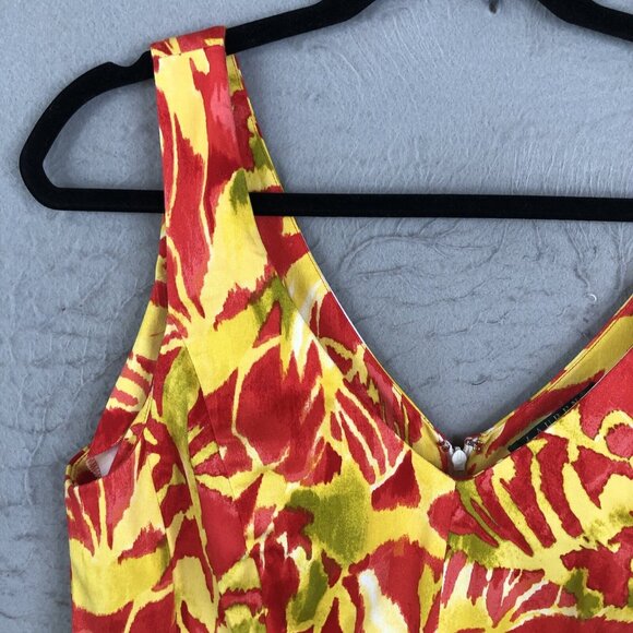 Lauren Ralph Lauren Dress Womens 14 Yellow Red Abstract Mod Sundress NEW - Picture 9 of 16